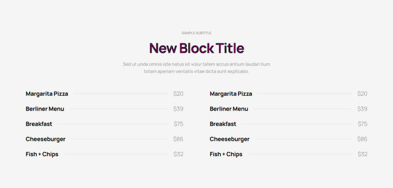 Pricing Menu c777