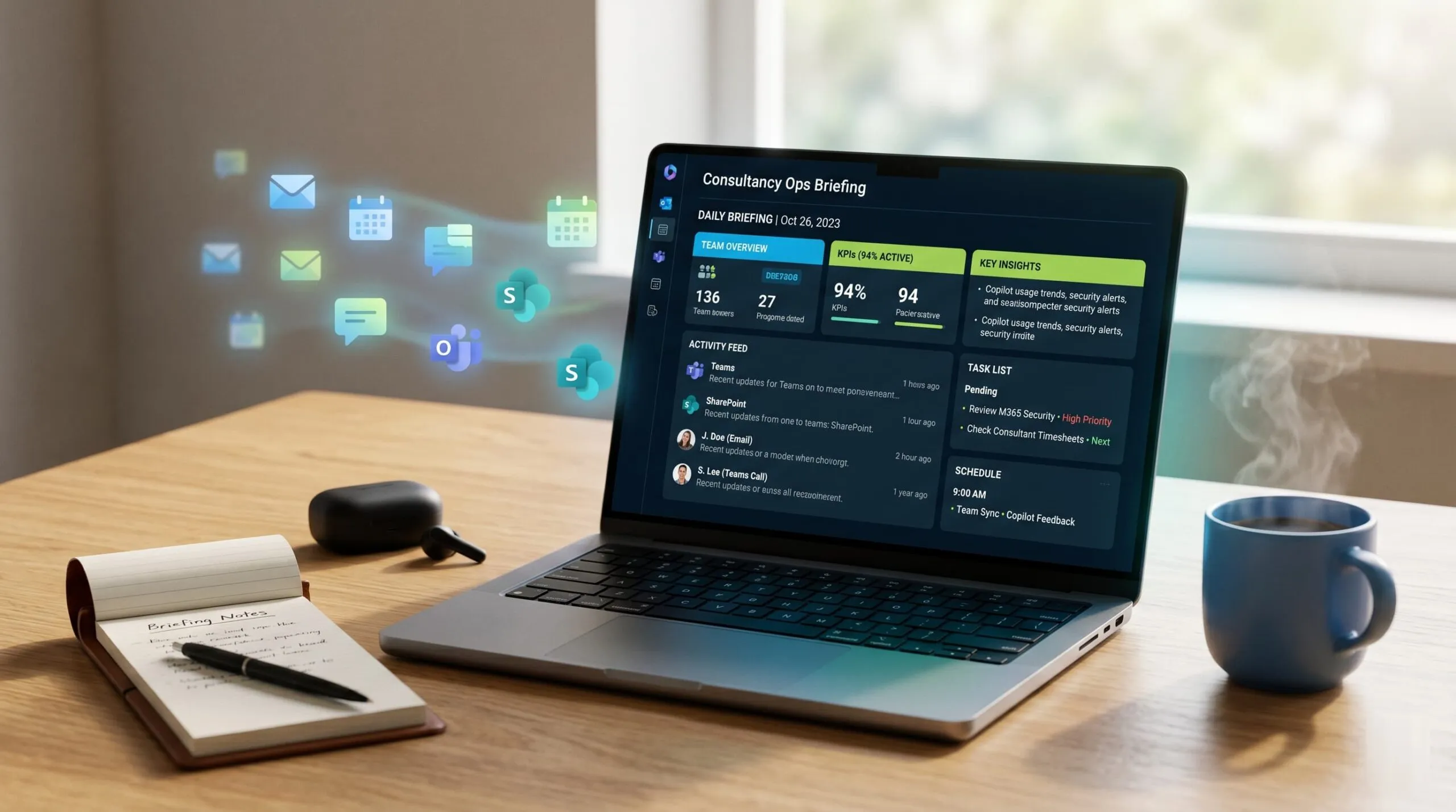 Daily Microsoft 365 Copilot Briefing Dashboard