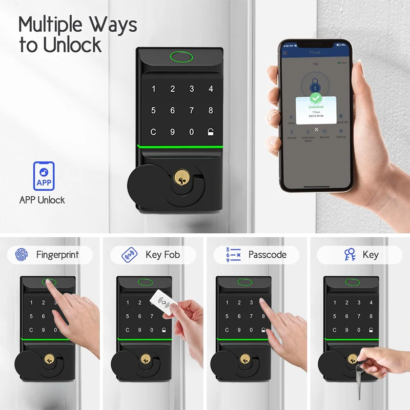 American Standard Deadbolt Smart Door Lock Fingerprint Digital TTlock Smart Locks For Front Door thumbnail 2