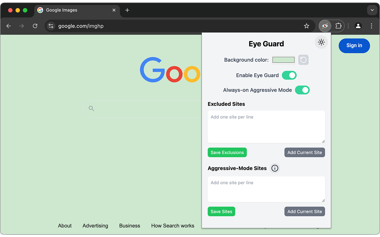 Screenshot of Chrome Extension — Eye Guard – Reduce Eye Strain