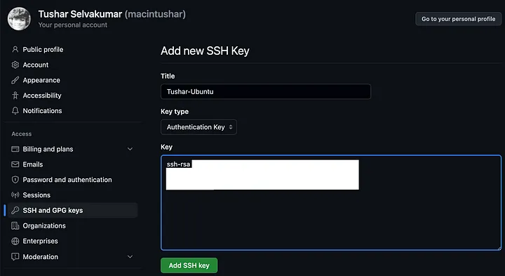 Add New SSH Key