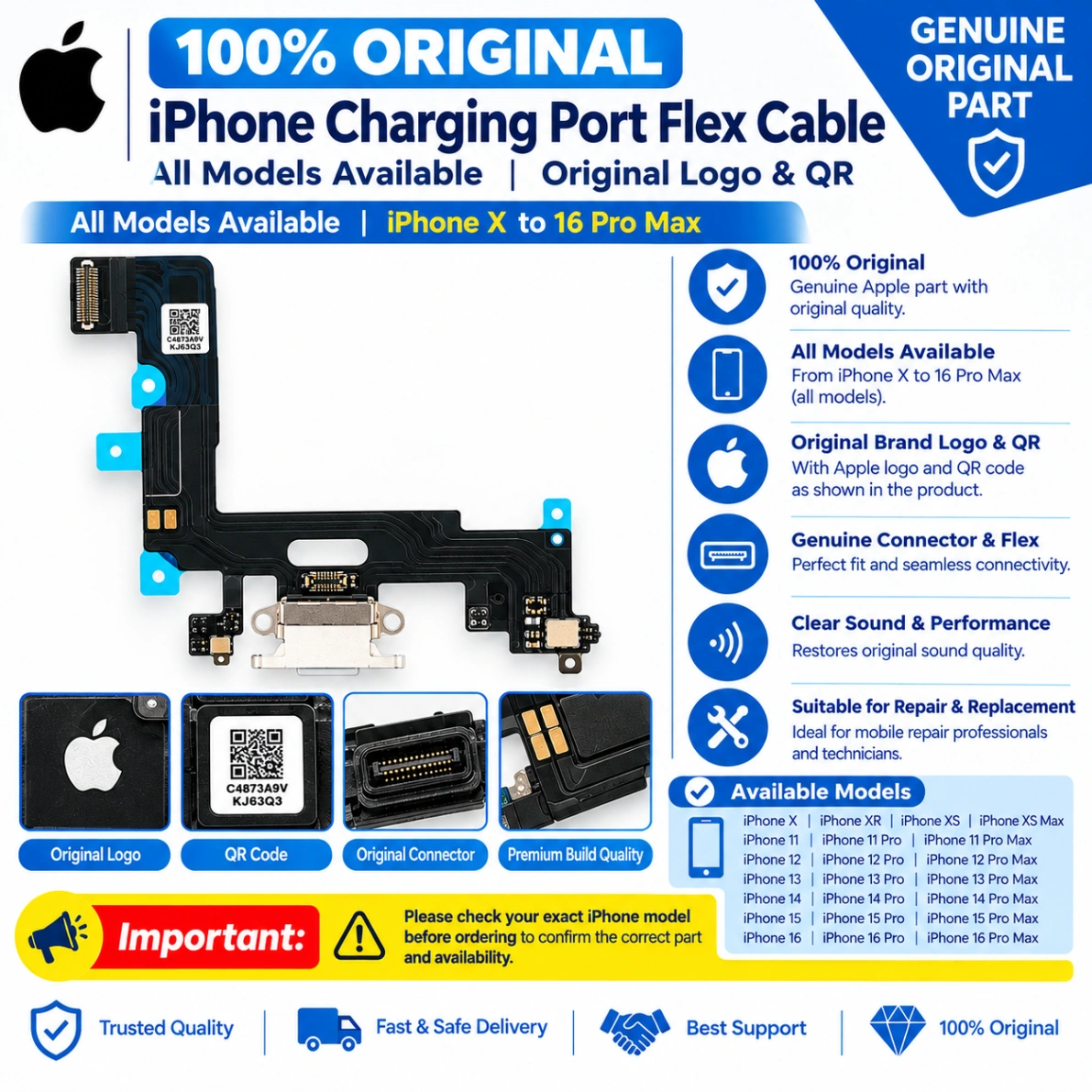 Original iPhone Charging Port Flex Cable – 100% Original  High Quality Replacement