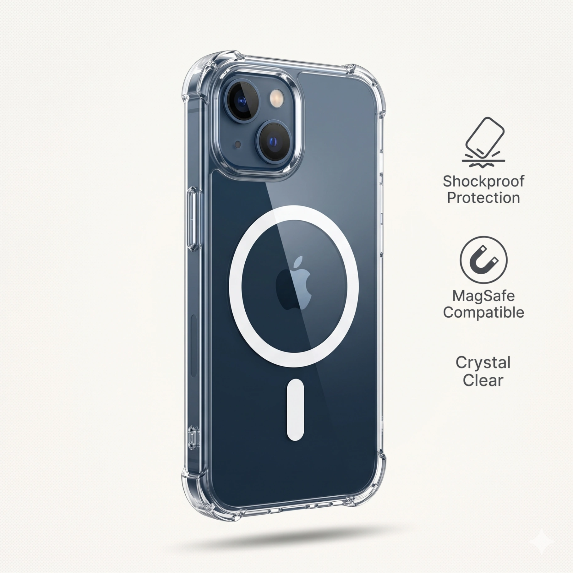 Premium Magnetic Clear Case with MagSafe | Anti-Yellowing, Shockproof & Edge-Protected Phone Cover