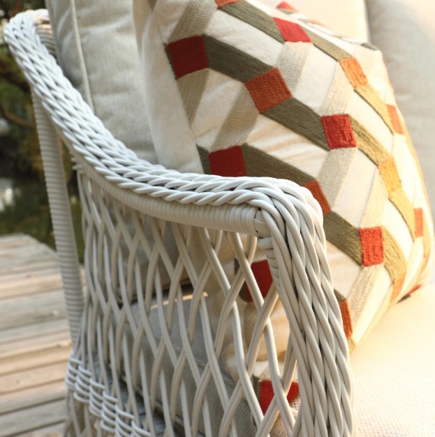 Willowbrook Lattice Weave Rattan 5-Seater Sofa Set with Rising Table, White view 11