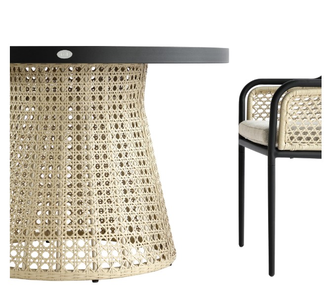 Pienza Outdoor Rattan 4-Seater Round Dining Set, Oatmeal Fabric with Black Frame view 15