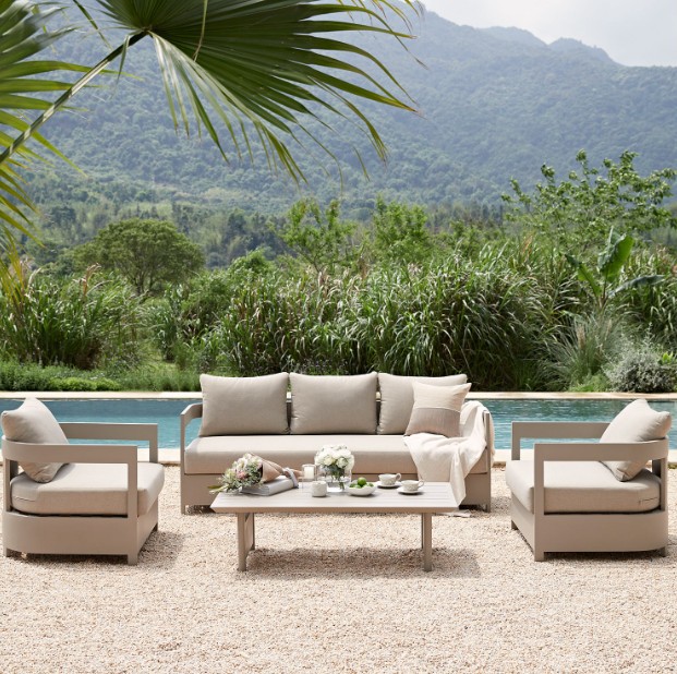 Stanford Outdoor 5-Seater Sofa Set, Taupe with Light Taupe Fabric view 3