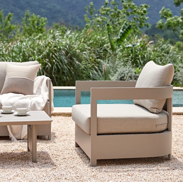 Stanford Outdoor 5-Seater Sofa Set, Taupe with Light Taupe Fabric view 4