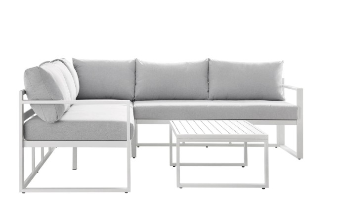 Albany Aluminium Corner Sofa Set with Reclining Back and Coffee Table, White view 9