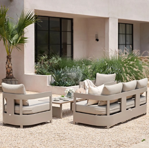 Stanford Outdoor 5-Seater Sofa Set, Taupe with Light Taupe Fabric view 5