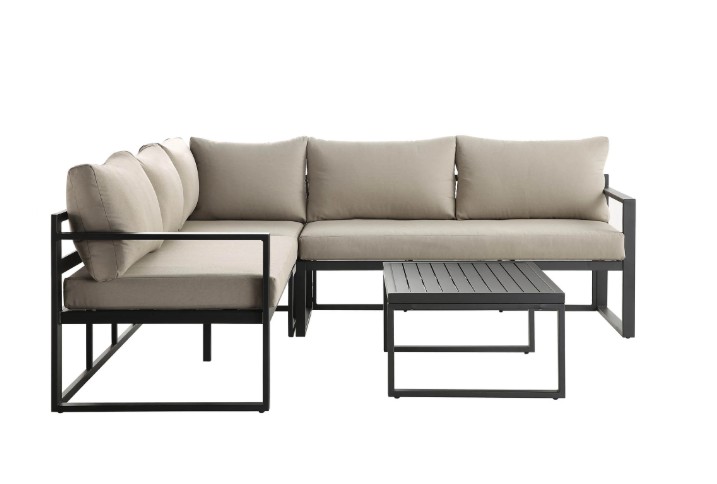 Albany Aluminium Corner Sofa Set with Reclining Back and Coffee Table, Taupe view 6