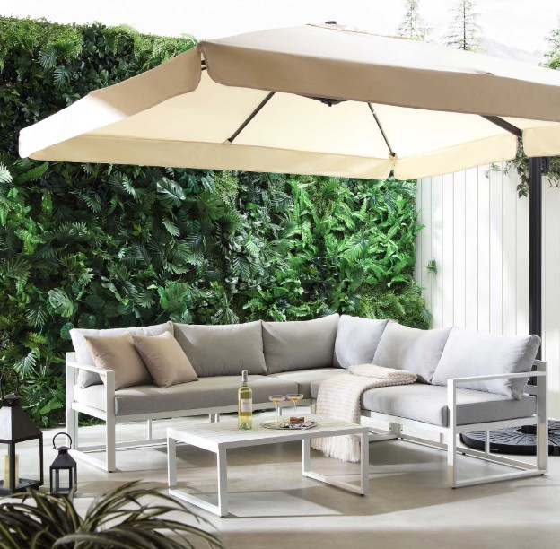 Albany Aluminium Corner Sofa Set with Reclining Back and Coffee Table, White view 5