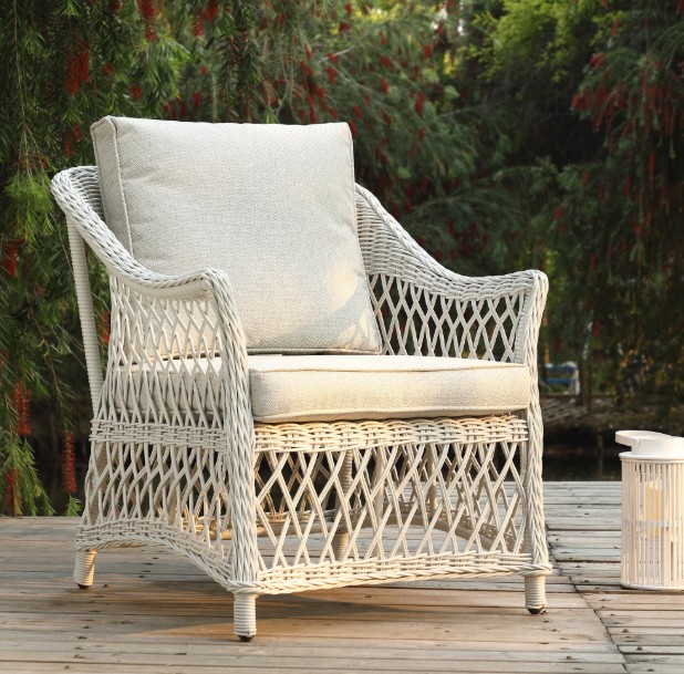 Willowbrook Lattice Weave Rattan 5-Seater Sofa Set with Rising Table, White view 8