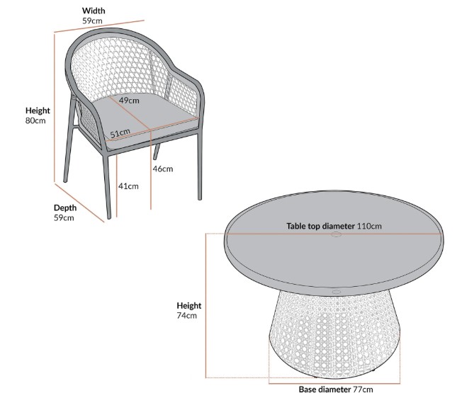 Pienza Outdoor Rattan 4-Seater Round Dining Set, Oatmeal Fabric with Black Frame view 13