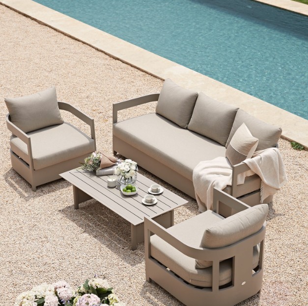 Stanford Outdoor 5-Seater Sofa Set, Taupe with Light Taupe Fabric view 2