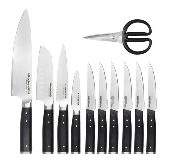KitchenAid Gourmet 11 Piece Knife Set with Sharpener & Birchwood Block view 3