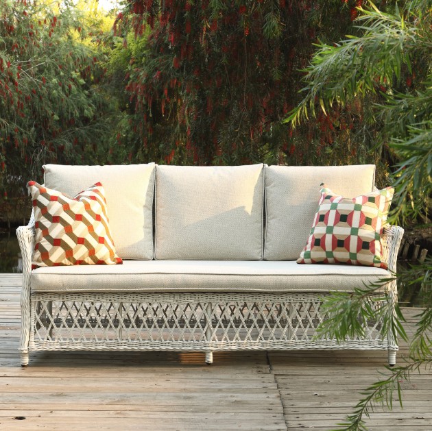 Willowbrook Lattice Weave Rattan 5-Seater Sofa Set with Rising Table, White view 5