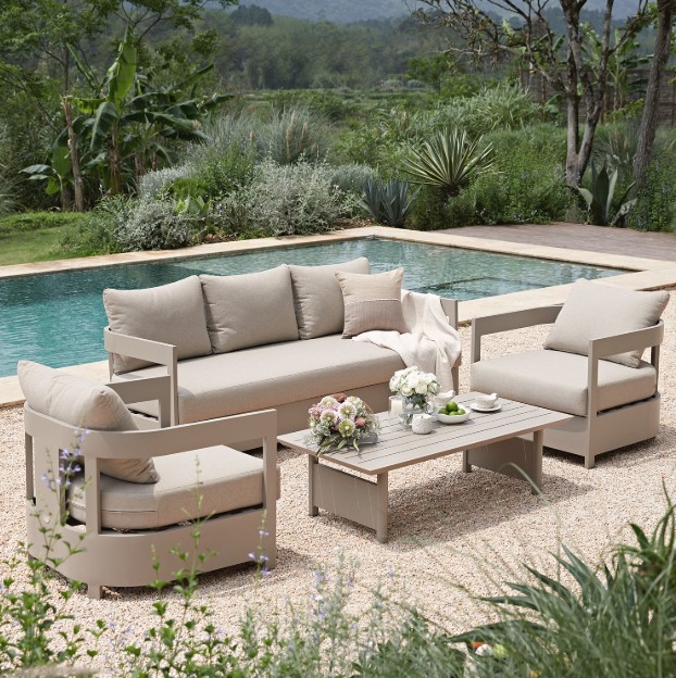 Stanford Outdoor 5-Seater Sofa Set, Taupe with Light Taupe Fabric