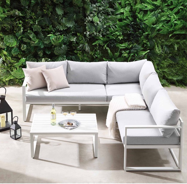 Albany Aluminium Corner Sofa Set with Reclining Back and Coffee Table, White view 2