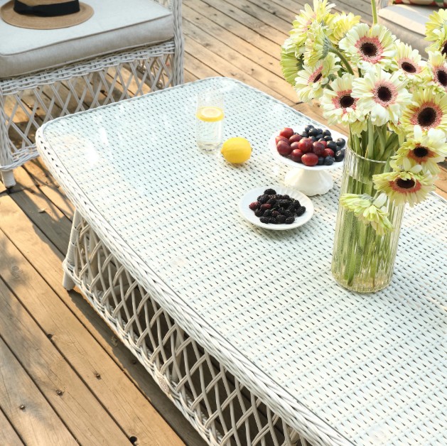 Willowbrook Lattice Weave Rattan 5-Seater Sofa Set with Rising Table, White view 12