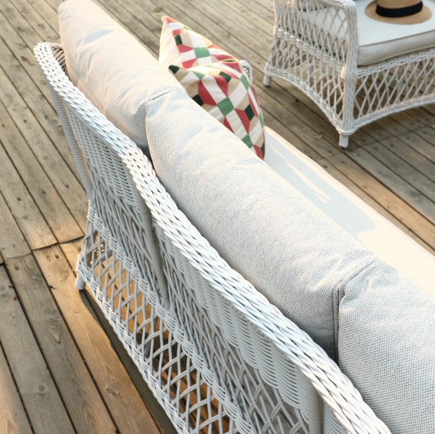 Willowbrook Lattice Weave Rattan 5-Seater Sofa Set with Rising Table, White view 6