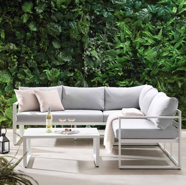 Albany Aluminium Corner Sofa Set with Reclining Back and Coffee Table, White view 3
