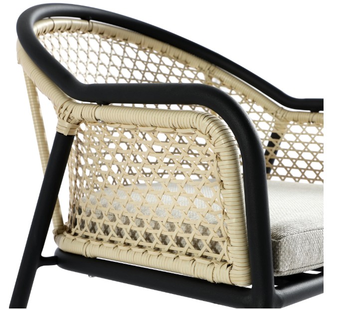 Pienza Outdoor Rattan 4-Seater Round Dining Set, Oatmeal Fabric with Black Frame view 14