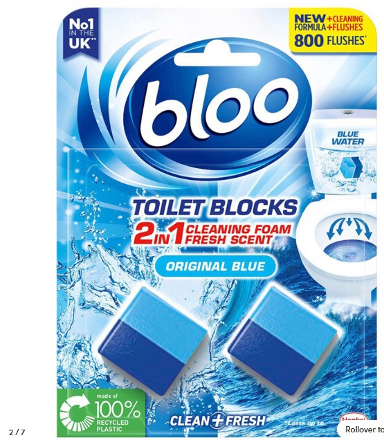 Bloo Clean+ Fresh 2 in 1 Original Blue Foam Toilet Rim Block 7 Pack view 2