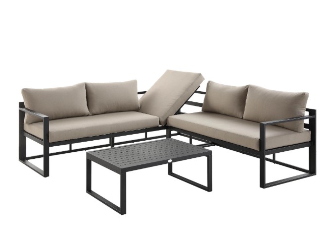 Albany Aluminium Corner Sofa Set with Reclining Back and Coffee Table, Taupe view 5