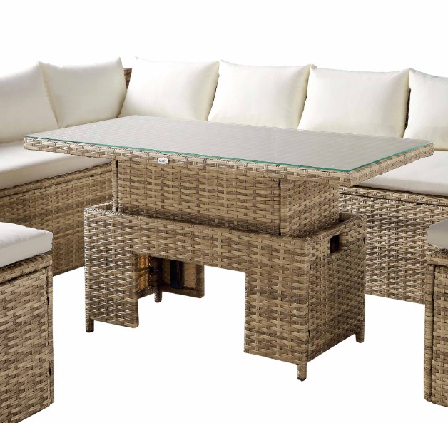 Granchester Rattan Rectangular Corner Dining Sofa Set with Rising Table, Natural view 6