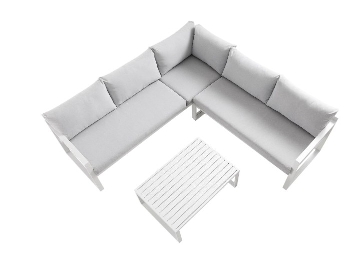 Albany Aluminium Corner Sofa Set with Reclining Back and Coffee Table, White view 8
