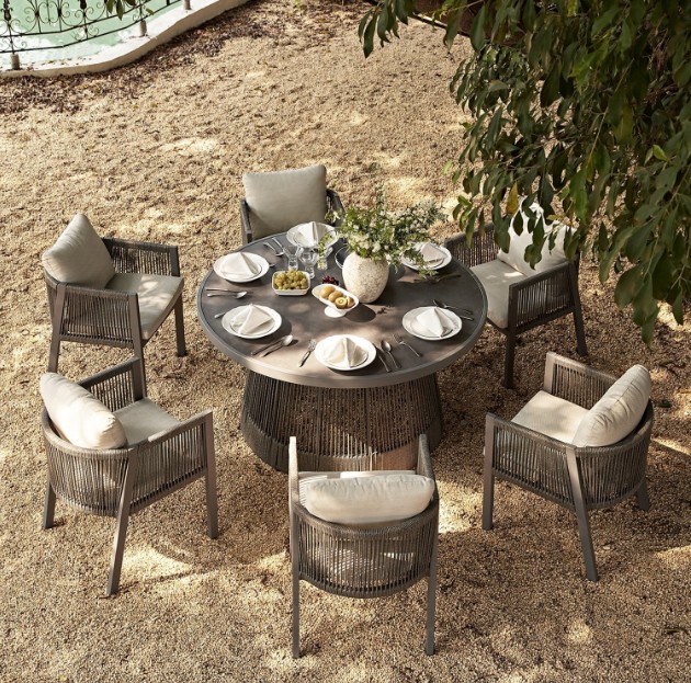 Pedra Rope and Aluminium Outdoor 6-Seater Round Dining Set