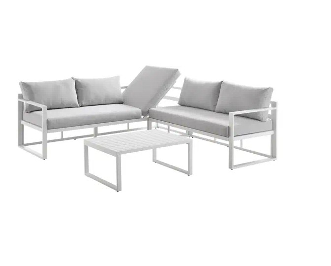 Albany Aluminium Corner Sofa Set with Reclining Back and Coffee Table, White view 4