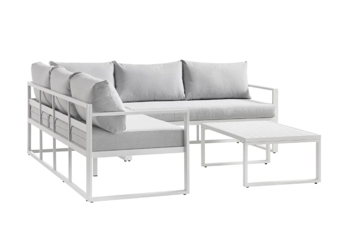 Albany Aluminium Corner Sofa Set with Reclining Back and Coffee Table, White view 11