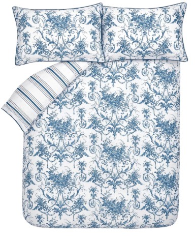 KING SIZE: Laura Ashley Tuileries Reversible 200 Thread Count King Duvet Cover Set, Midnight view 5