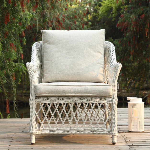 Willowbrook Lattice Weave Rattan 5-Seater Sofa Set with Rising Table, White view 9