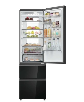 Haier 3D 60 Series 7 HTW7620DNGB Wifi Connected 205cm Total No Frost Fridge Freezer - Obsidian Black Glass - D Rated view 3