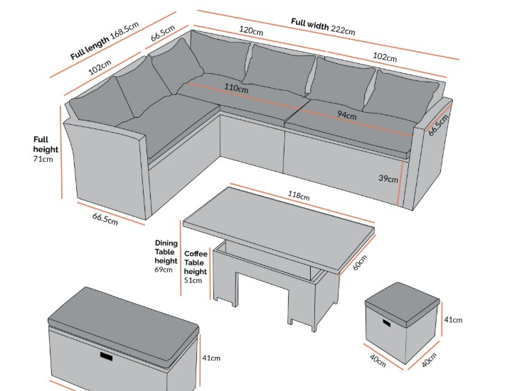 Granchester Rattan Rectangular Corner Dining Sofa Set with Rising Table, Natural view 5