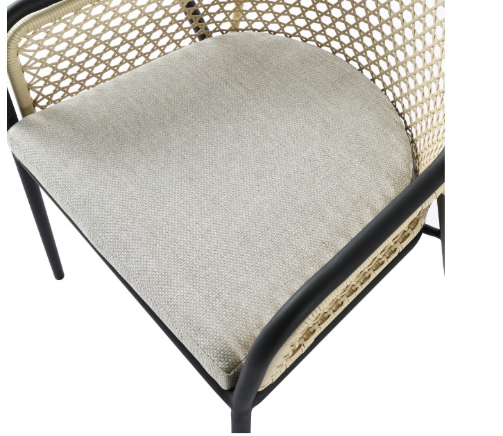 Pienza Outdoor Rattan 4-Seater Round Dining Set, Oatmeal Fabric with Black Frame view 16