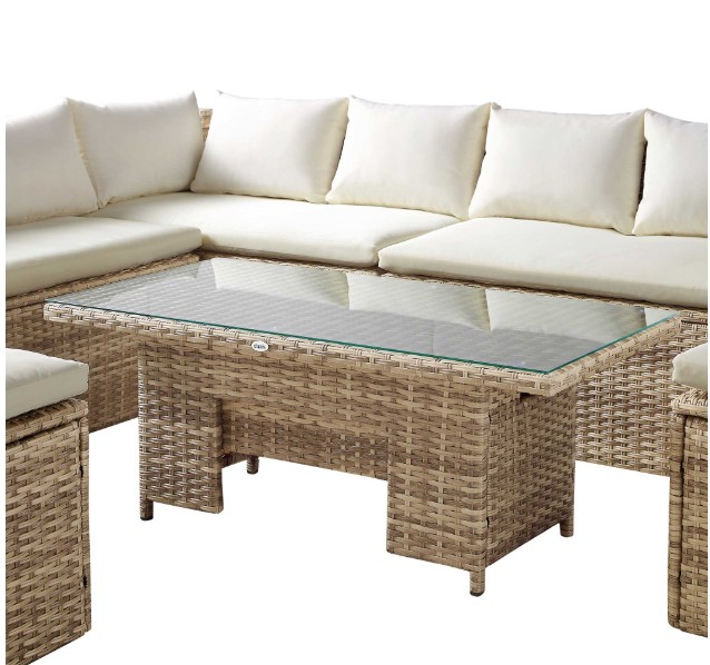 Granchester Rattan Rectangular Corner Dining Sofa Set with Rising Table, Natural view 9