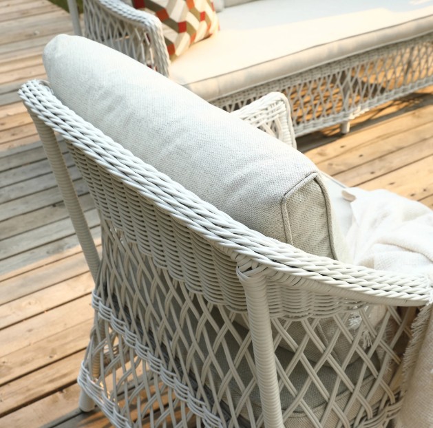 Willowbrook Lattice Weave Rattan 5-Seater Sofa Set with Rising Table, White view 10