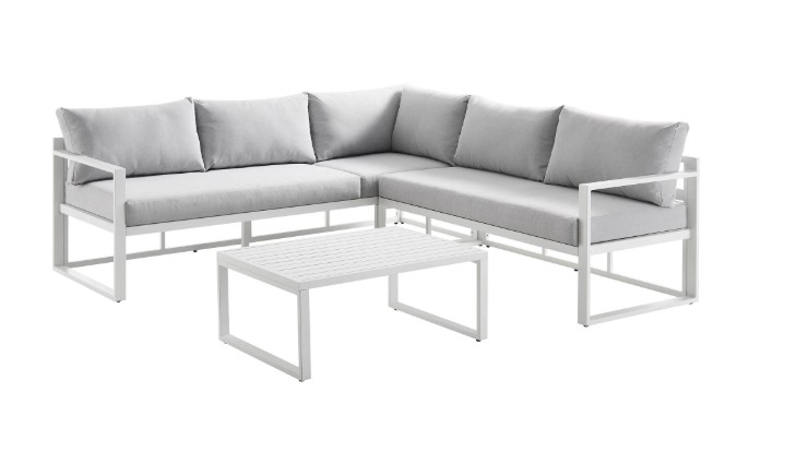 Albany Aluminium Corner Sofa Set with Reclining Back and Coffee Table, White view 7