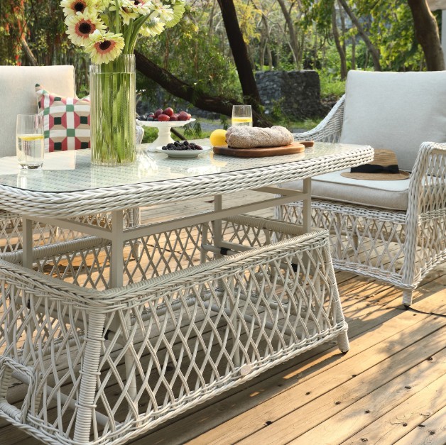 Willowbrook Lattice Weave Rattan 5-Seater Sofa Set with Rising Table, White view 13