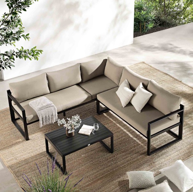 Albany Aluminium Corner Sofa Set with Reclining Back and Coffee Table, Taupe view 3