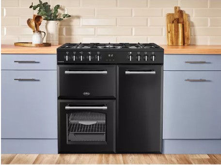 BELLING Farmhouse 90DF Dual Fuel Range Cooker - Black & Chrome view 9