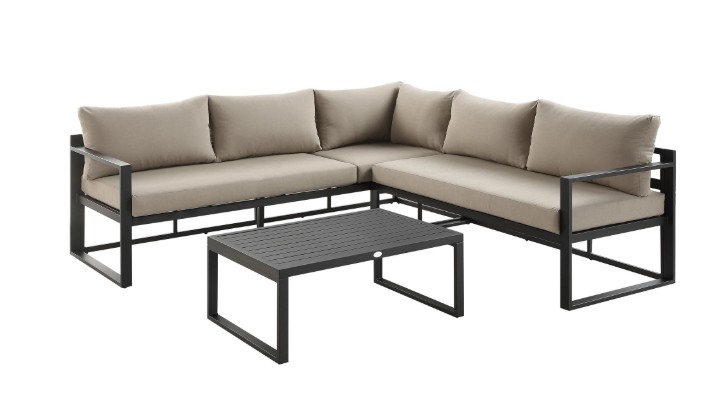 Albany Aluminium Corner Sofa Set with Reclining Back and Coffee Table, Taupe view 4