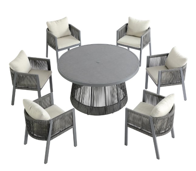Pedra Rope and Aluminium Outdoor 6-Seater Round Dining Set view 8