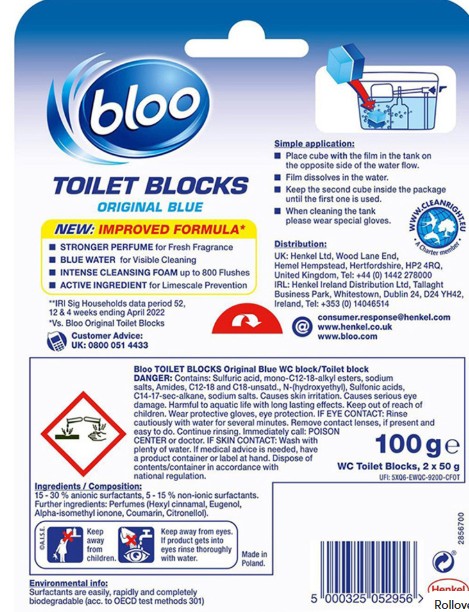 Bloo Clean+ Fresh 2 in 1 Original Blue Foam Toilet Rim Block 7 Pack view 4