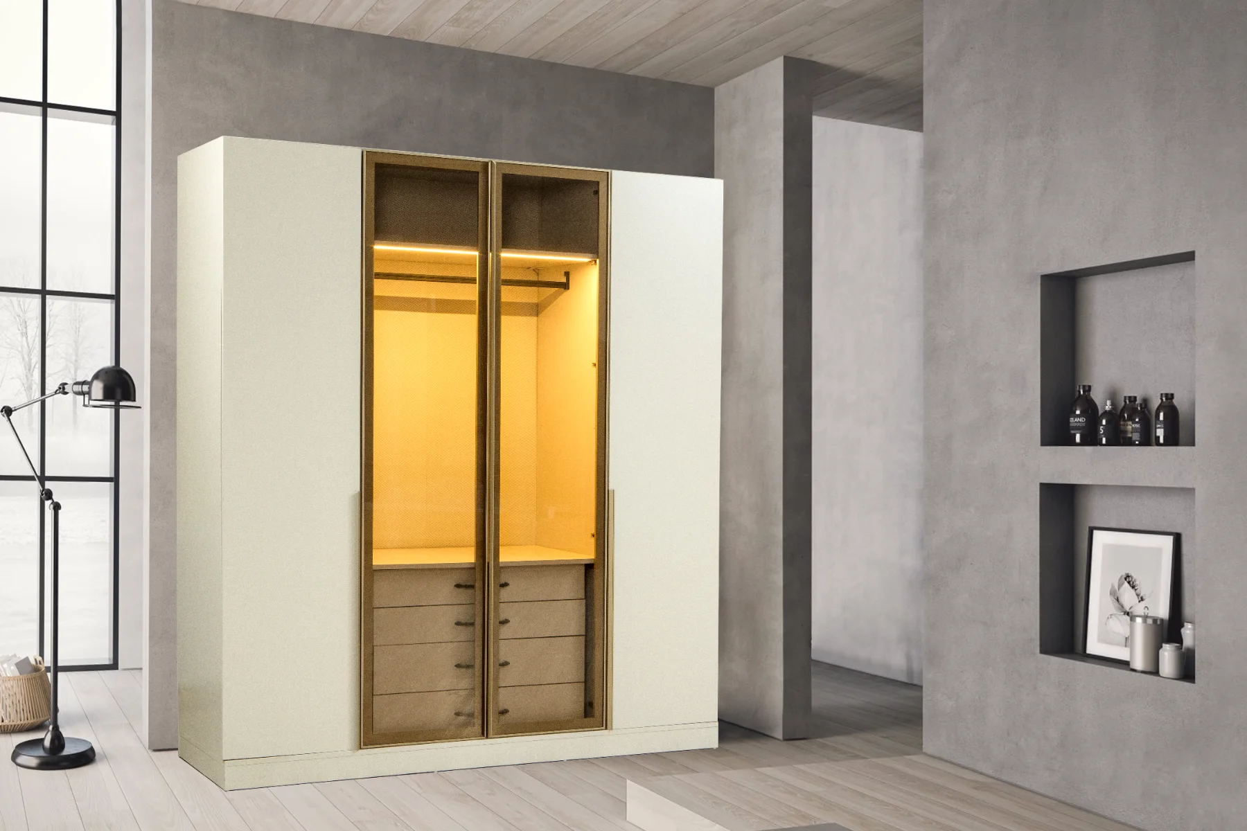 Venüs Gardırop 4 Kapaklı 2 Bronz Camlı