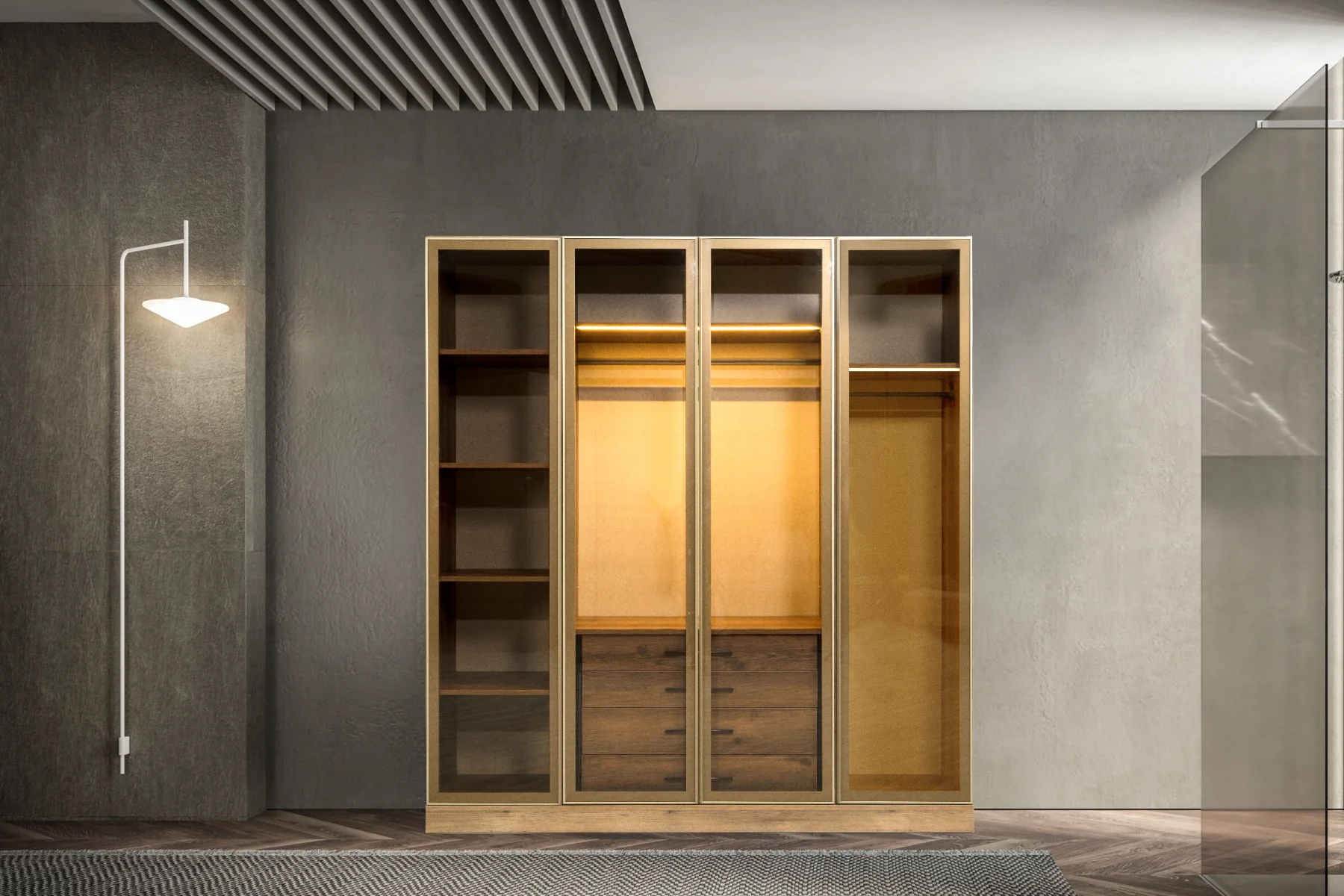 Venüs Gardırop 4 Kapaklı Bronz Camlı