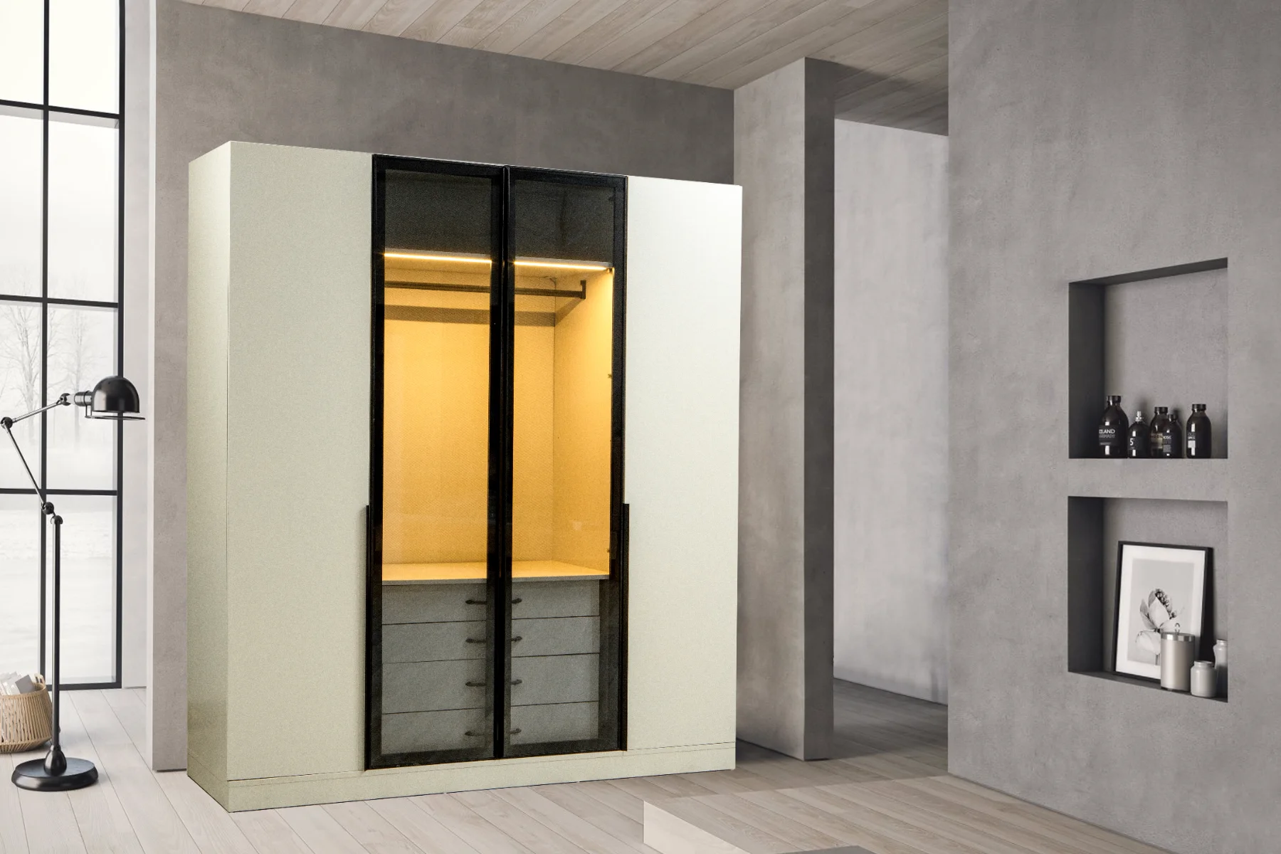 Venüs Gardırop 4 Kapaklı 2 Füme Camlı